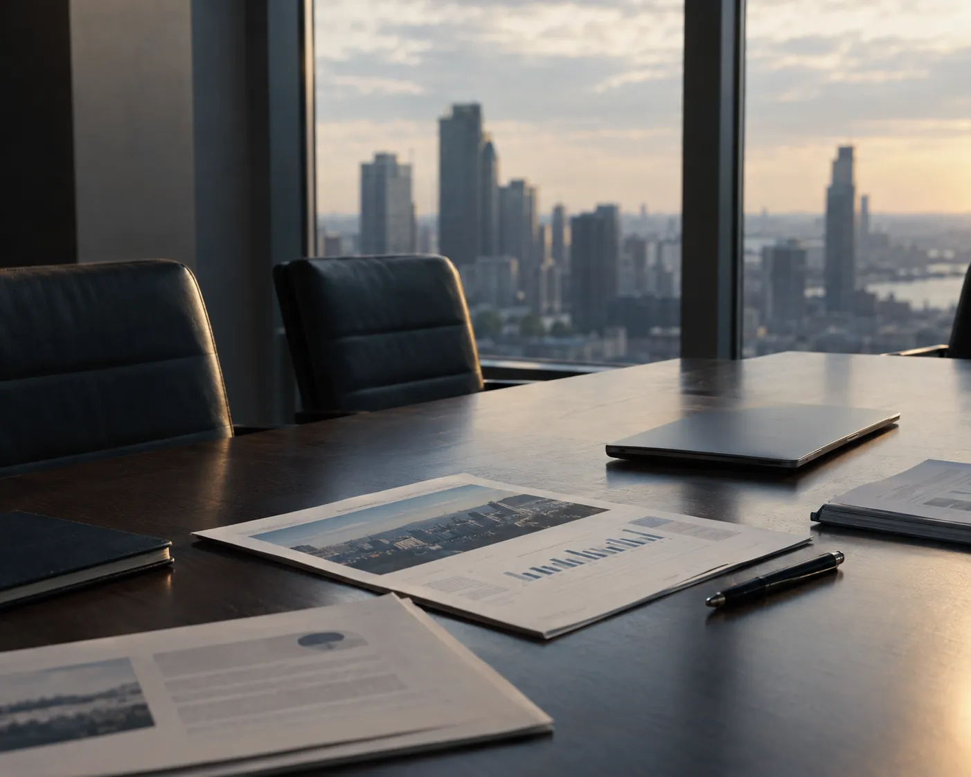 Executive meeting table with printed strategy documents